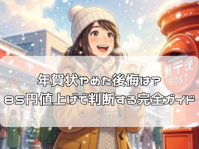 年賀状をやめてスッキリした様子の女性・年賀状じまいで解放感を感じるアニメ風イラスト