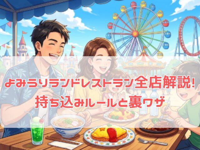 よみうりランドのレストランで家族がランチを楽しんでいる